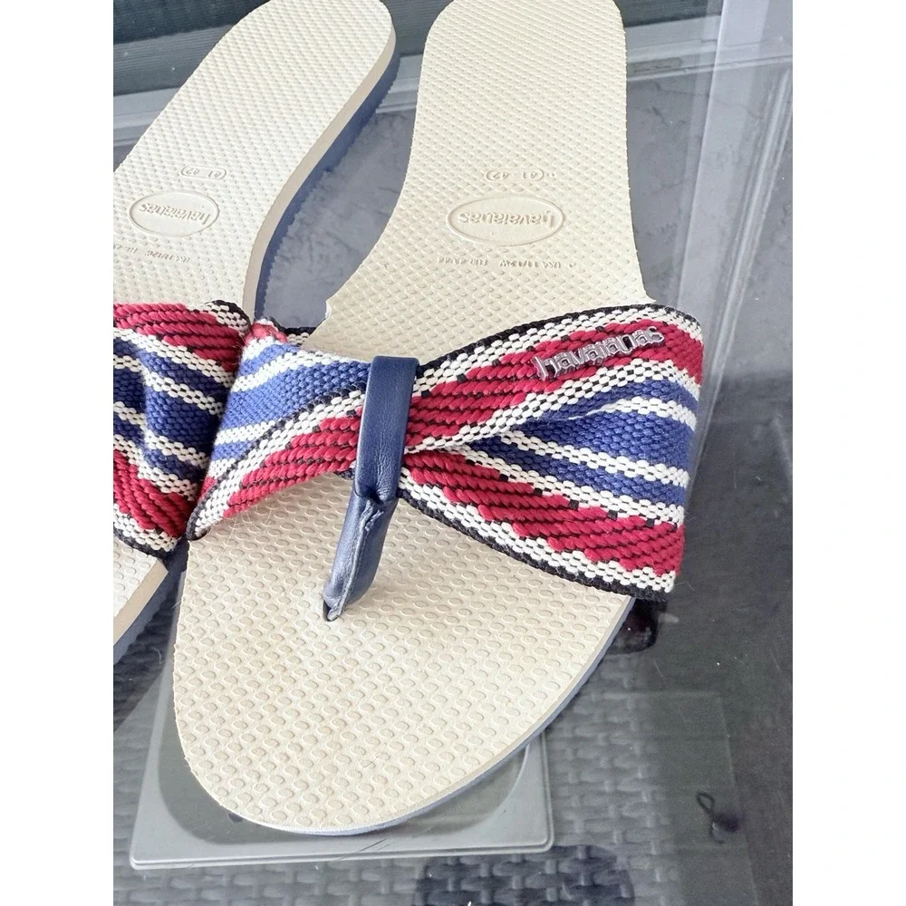 HAVAIANAS You St. Tropez Fita‎ Stripe Flip Flops Womens 11-12 41-42 White USA